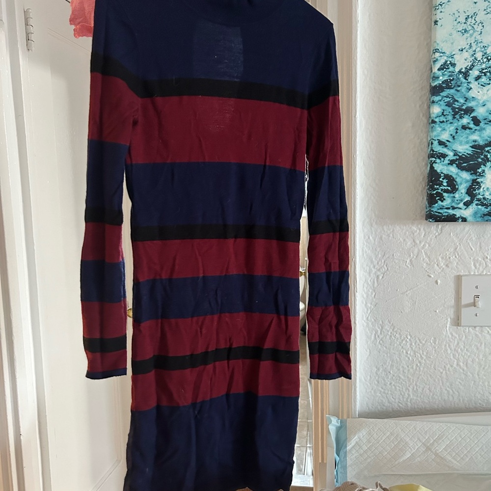 BCBGeneration Navy and Burgundy Striped Dress